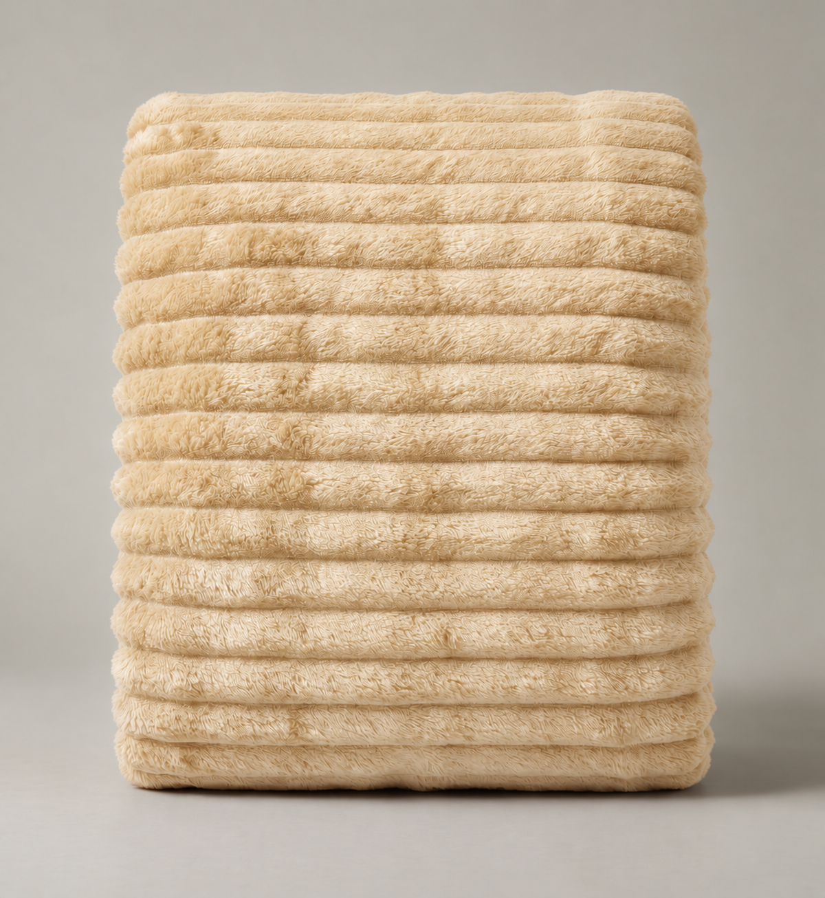 Κουβέρτα Γούνα Ριγέ Υπέρδιπλη 220×240 cm Μπεζ– 3 kg