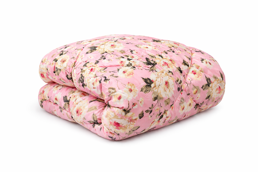 Ροζ Floral Διπλό Πάπλωμα με Γέμισμα Μικροΐνες