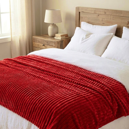 Κουβέρτα Fleece Ανάγλυφη Κόκκινη – Εξαιρετικά Απαλή & Ζεστή