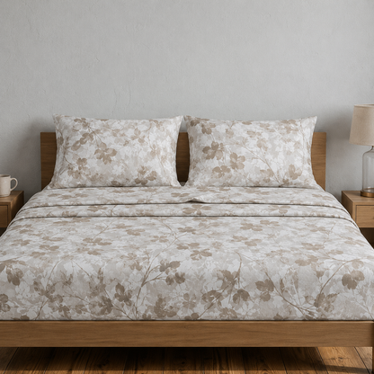 Σετ Σεντόνια Polycotton Μπεζ Φλοράλ