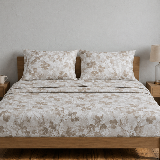 Σετ Σεντόνια Polycotton Μπεζ Φλοράλ