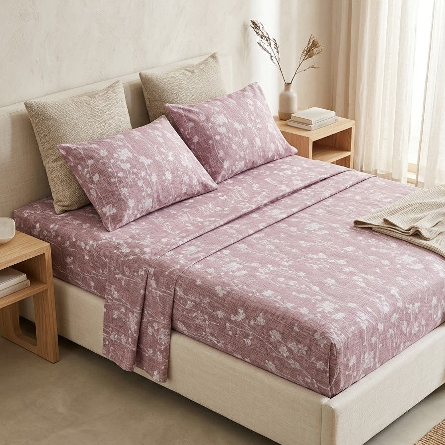 Σετ Σεντόνια Polycotton 80/20 Dusty Pink Φλοράλ