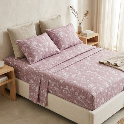 Σετ Σεντόνια Polycotton 80/20 Dusty Pink Φλοράλ