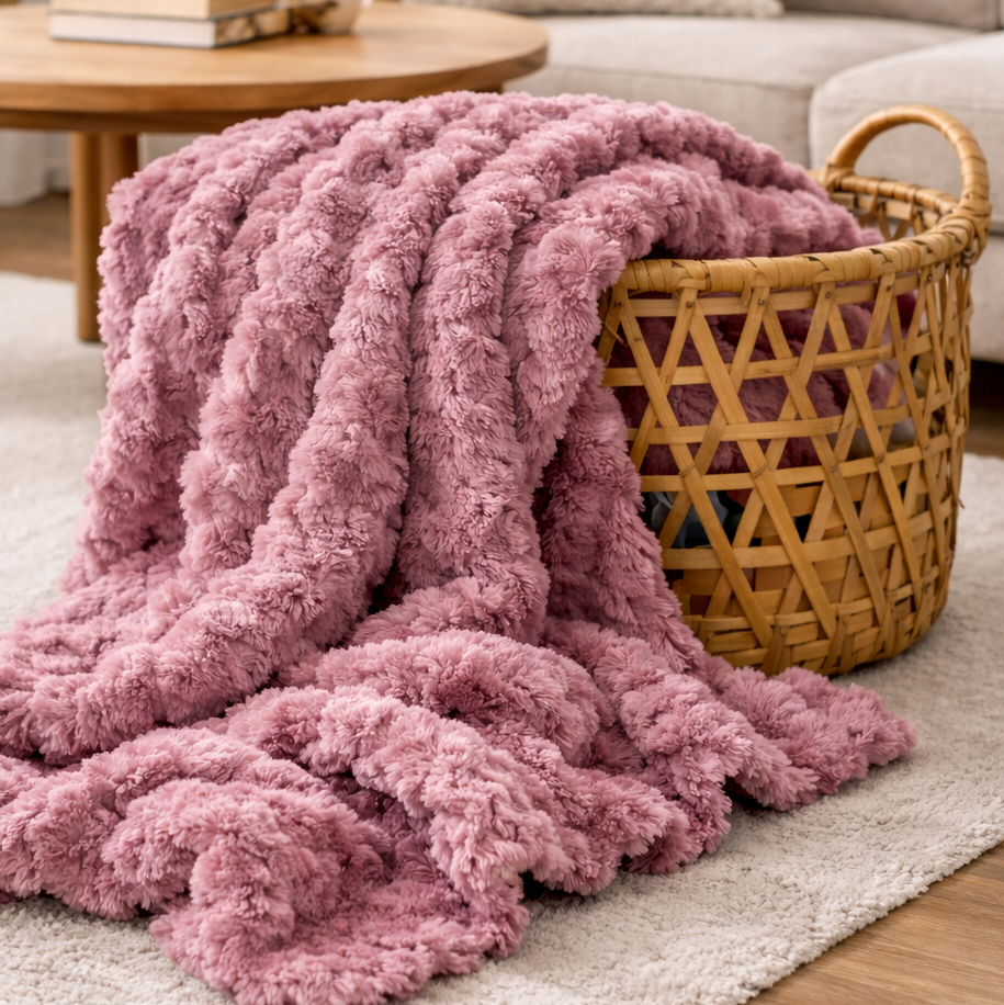 Κουβέρτα Fleece Ανάγλυφη Ροζ – Εξαιρετικά Απαλή & Ζεστή
