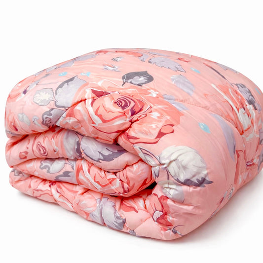 Απαλό Κοραλί Floral Μονό Πάπλωμα με Γέμισμα Μικροΐνες