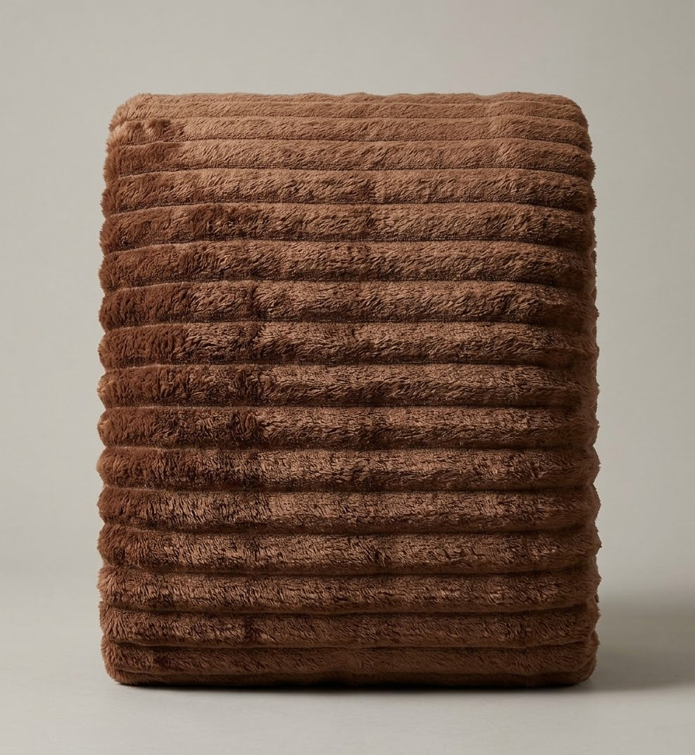 Κουβέρτα Γούνα Ριγέ Υπέρδιπλη 220×240 cm Καφέ– 3 kg