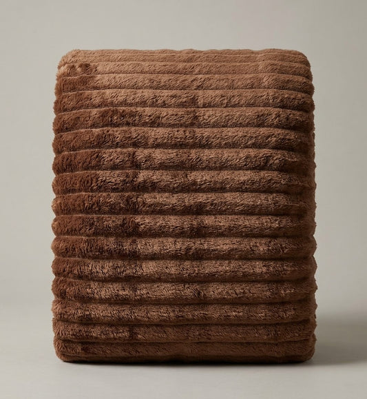 Κουβέρτα Γούνα Ριγέ Υπέρδιπλη 220×240 cm Καφέ– 3 kg