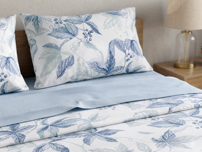 Σετ Σεντόνια Polycotton Φλοράλ Γαλάζιο Φύλλα