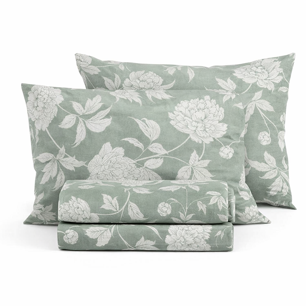 Σετ Σεντόνια Floral Mint - Easy Iron - Ρομαντικό Σχέδιο