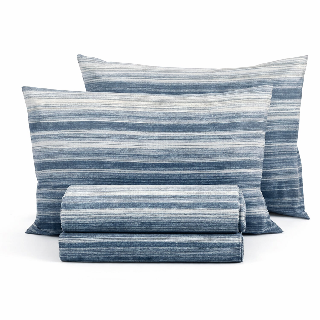Σετ Σεντόνια Ριγέ Μπλε - Easy Iron - Nautical Style