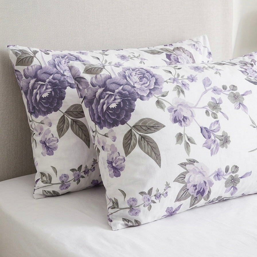 Βαμβακερές Μαξιλαροθήκες 50x70 Μωβ Floral – Σετ 2 Τεμαχίων