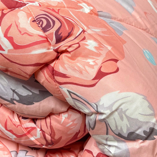 Απαλό Κοραλί Floral Μονό Πάπλωμα με Γέμισμα Μικροΐνες