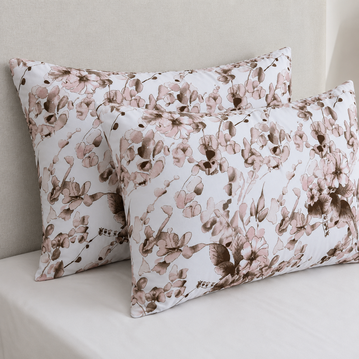 Βαμβακερές Μαξιλαροθήκες 50x70 Καφέ Floral – Σετ 2 Τεμαχίων
