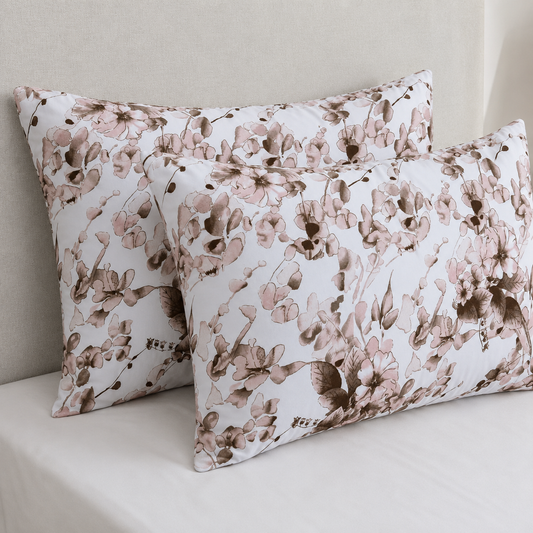 Βαμβακερές Μαξιλαροθήκες 50x70 Καφέ Floral – Σετ 2 Τεμαχίων