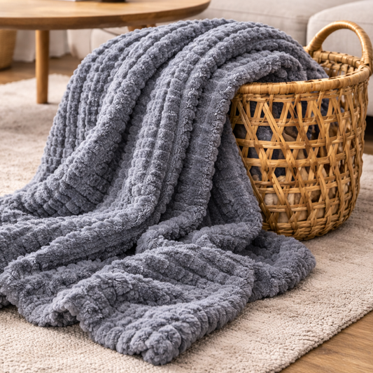 Κουβέρτα Fleece Ανάγλυφη Γκρι – Εξαιρετικά Απαλή & Ζεστή
